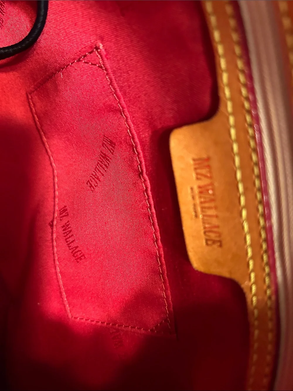 MZ Wallace Black Nylon Satchel with Gold Hardware and Red Trim